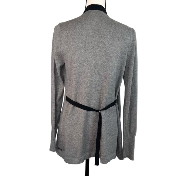 Left on Houston Silk Layered Office Attire Grey Black Cardigan Style Blouse - Picture 2 of 7